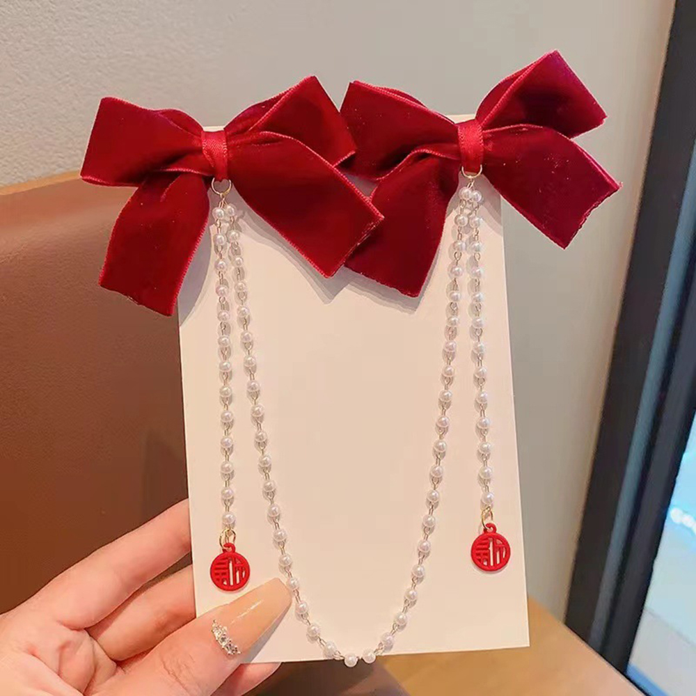 Children's Bow Hair Clip Baby  - Pearl Trim Chain 评论和价格