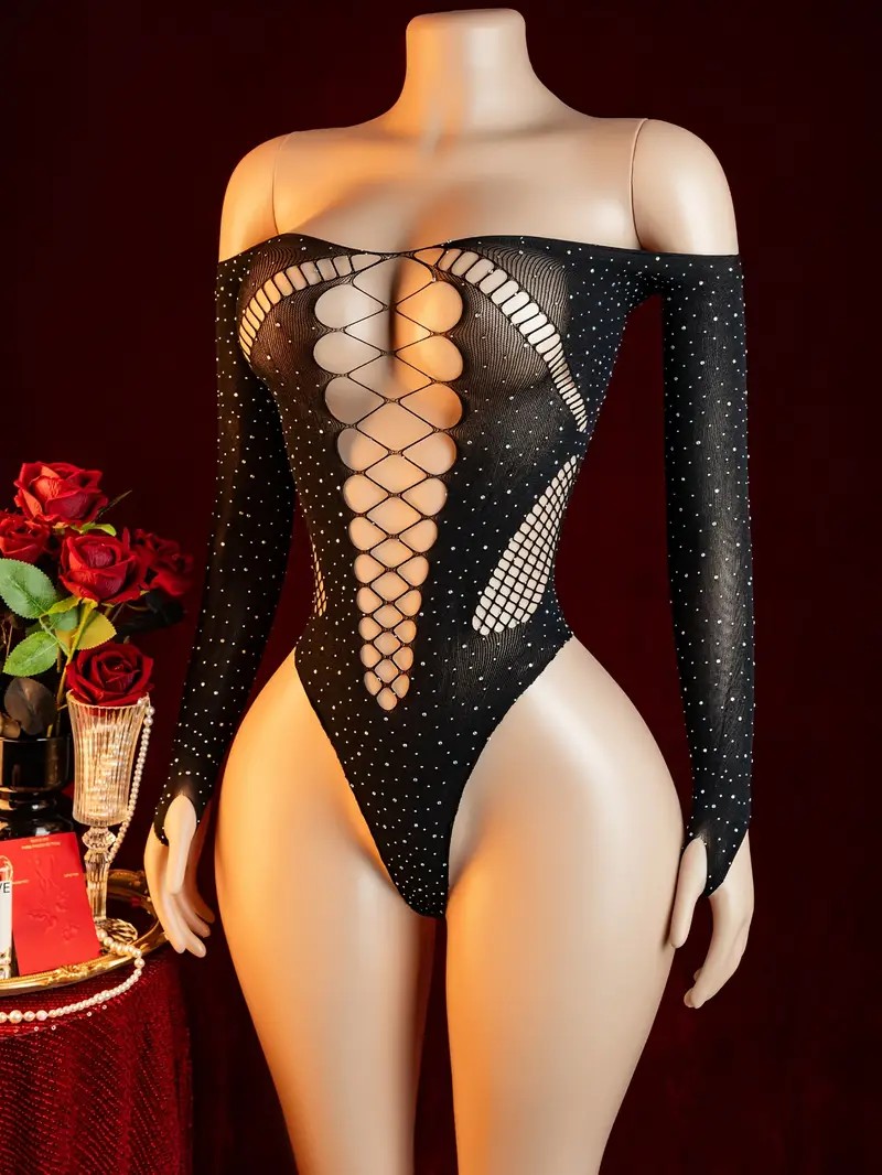 Rhinestone Fishnet Hollow Baby - Crystal Mesh Fabric 评论和价格