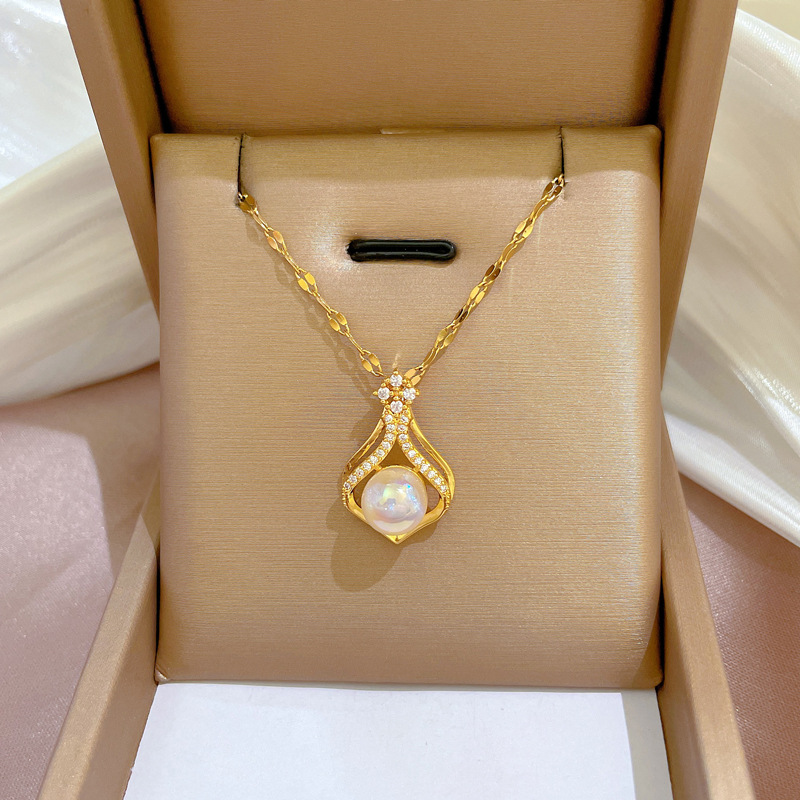 Elegant Women's K14 Gold Color - Pearl Trim Chain 评论和价格