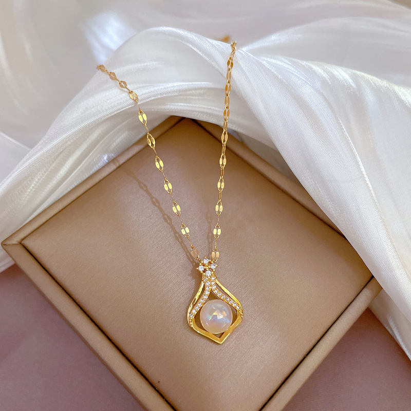 Elegant Women's K14 Gold Color - Pearl Trim Chain 评论和价格
