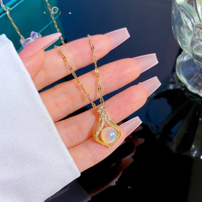 Elegant Women's K14 Gold Color - Pearl Trim Chain 评论和价格