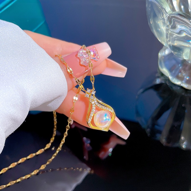Elegant Women's K14 Gold Color - Pearl Trim Chain 评论和价格