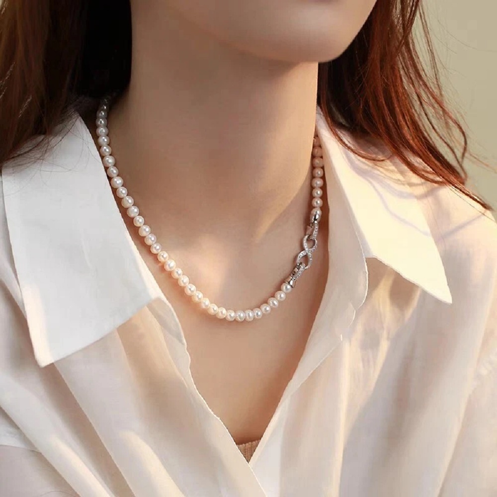 Natural Pearl Necklace Akoya A - Pearl Trim Chain 评论和价格